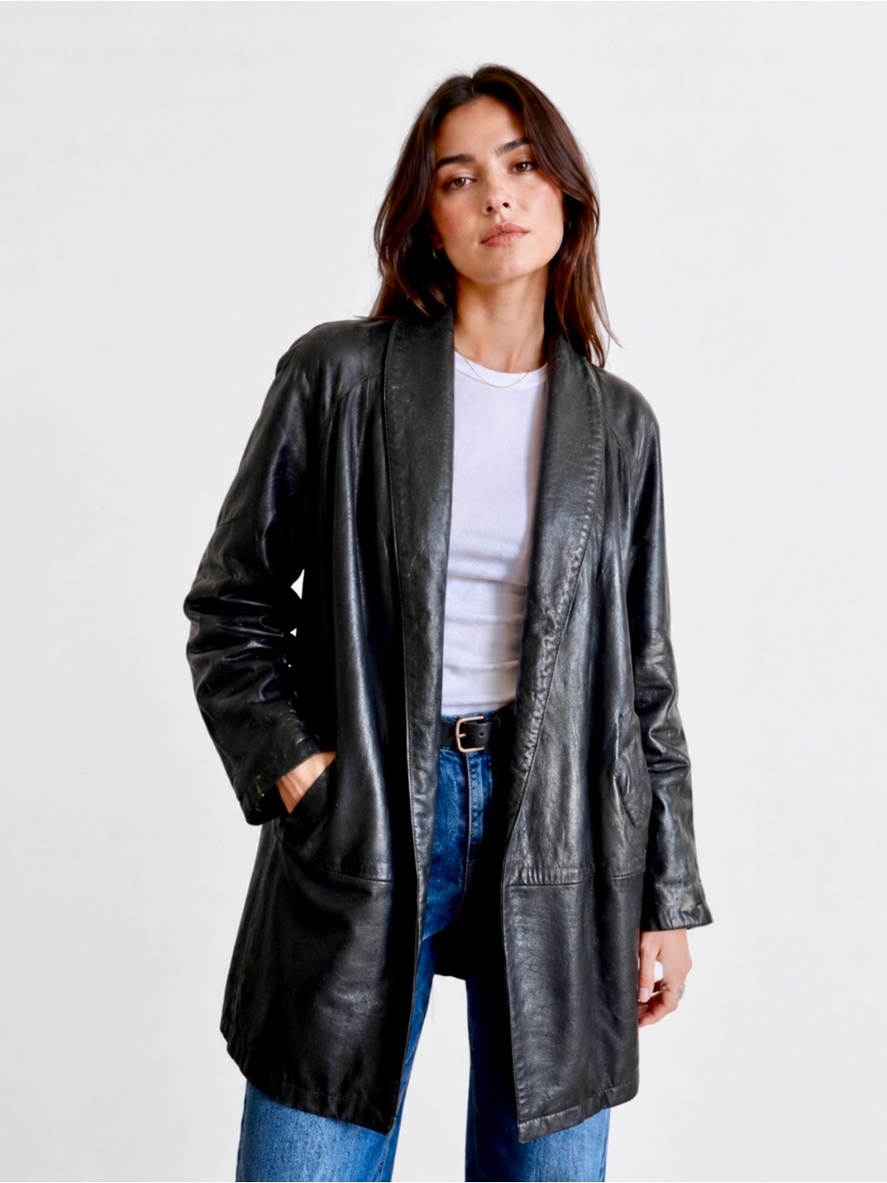 VTG Vakko Black Ultra Soft Leather Open Drape
Duster Coat M AS IS Repair Project